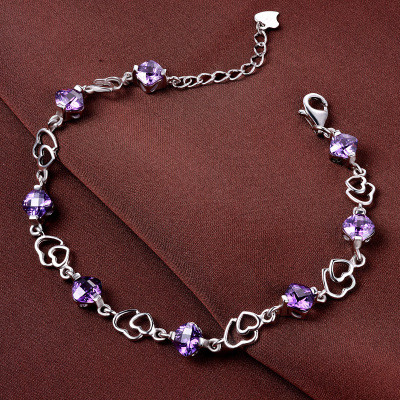 Heart Birthstone Design Silver Bracelet